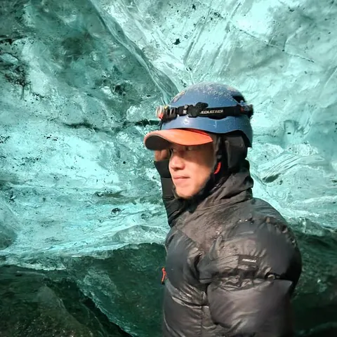 Green-blue ice inside the crystal cave