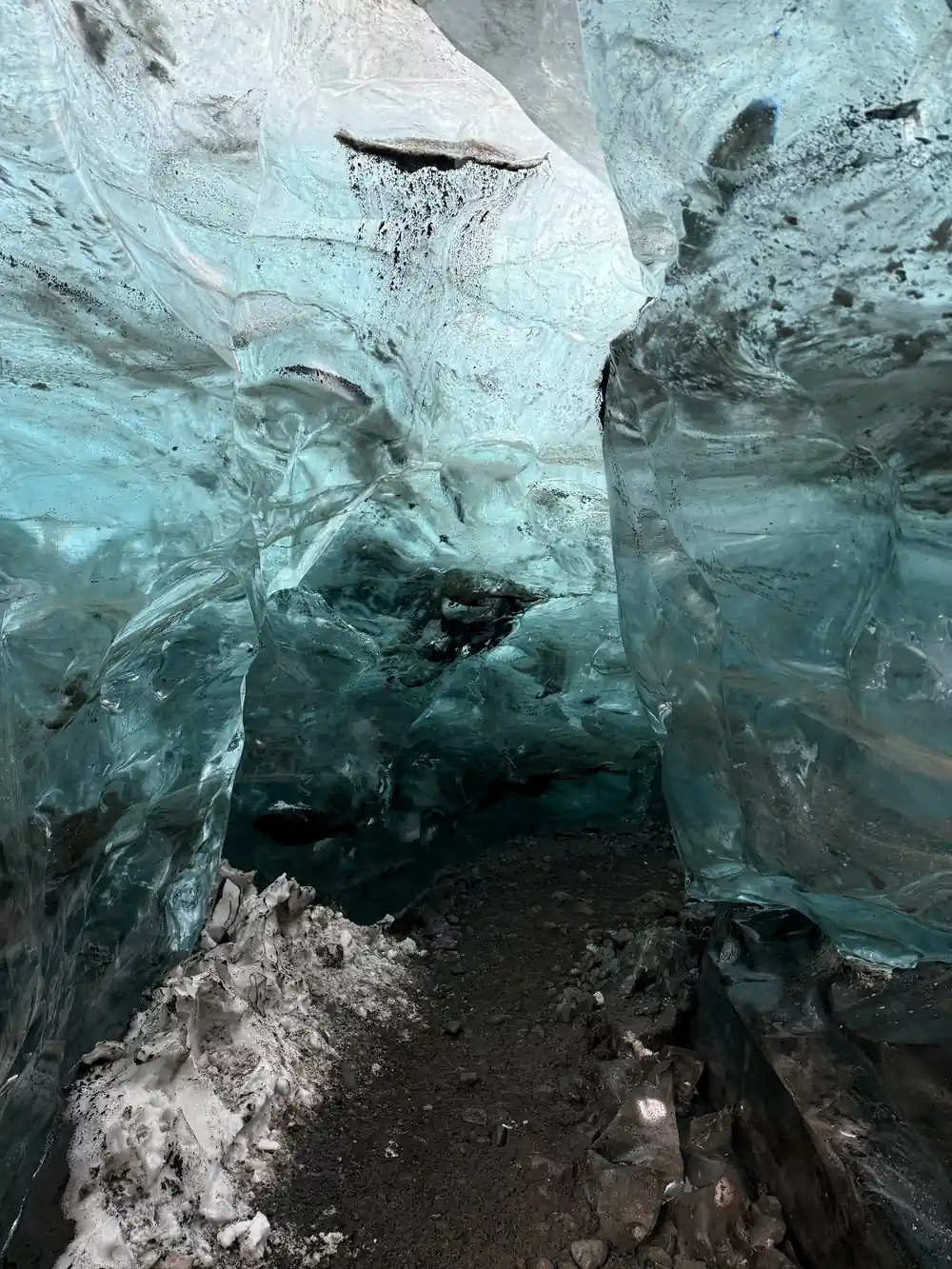 Close-up of layered blue and white ice formations